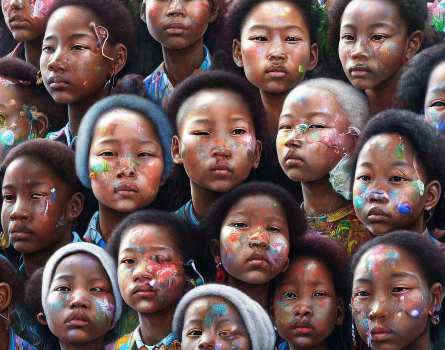 Children with face paint in colorful background