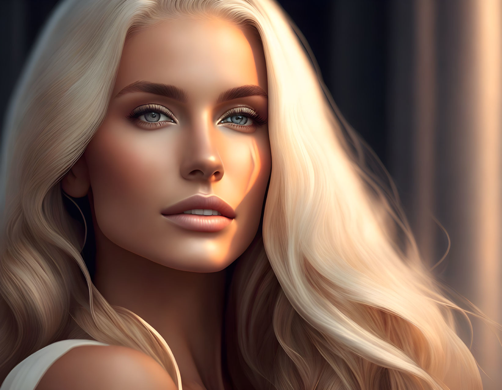 Blonde woman with green eyes in digital art