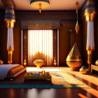 Opulent Ancient Egyptian-themed Room with Ornate Decor & Traditional Furnishings