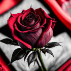 Detailed Red Rose on Striped Background