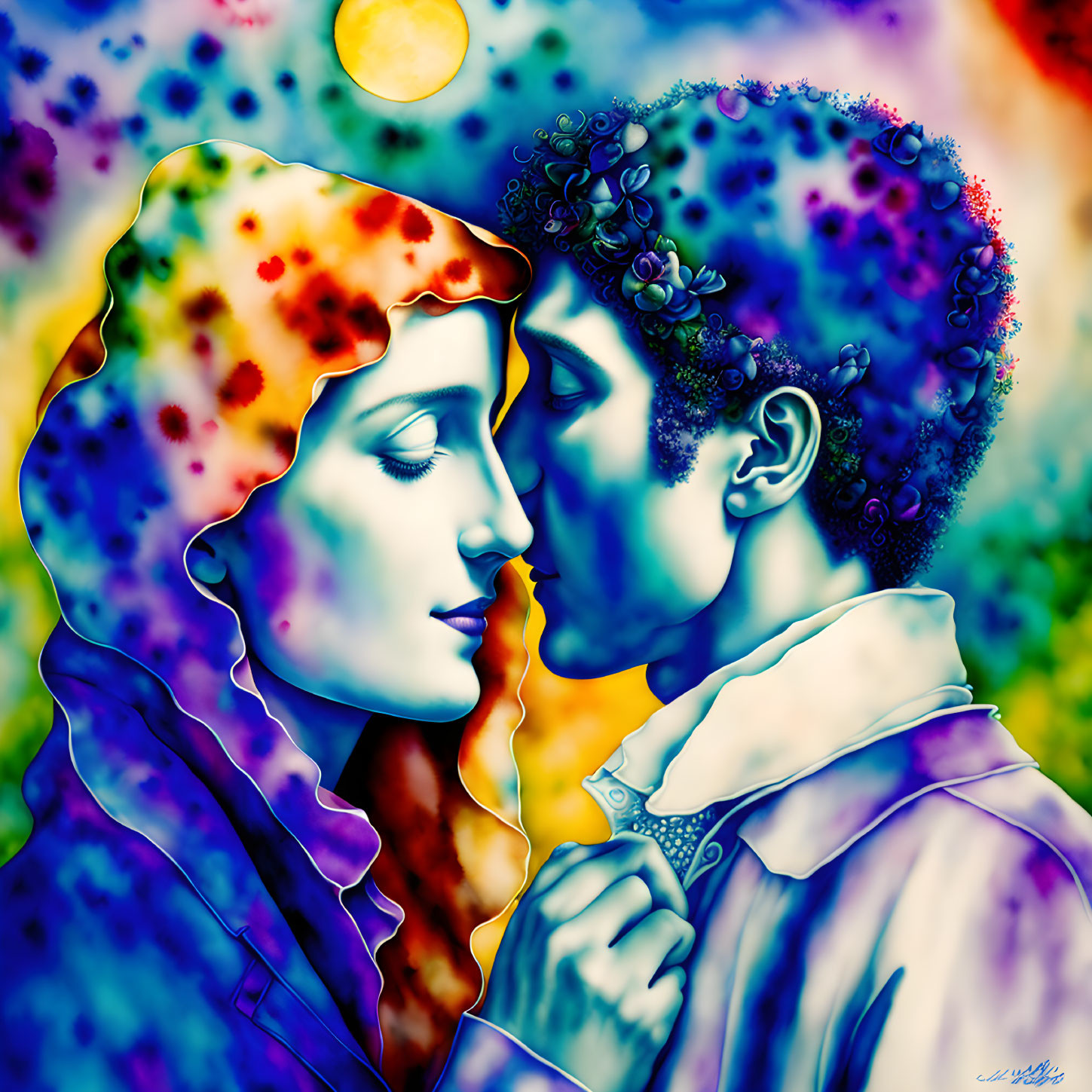 Colorful Digital Painting of Couple in Psychedelic Setting