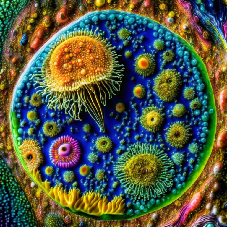 Colorful Psychedelic Microscopic Ecosystem Illustration