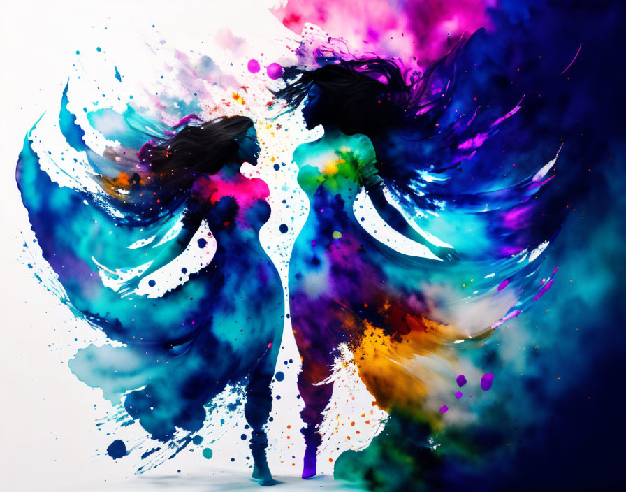 Colorful Abstract Art: Silhouette with Outstretched Hair or Wings