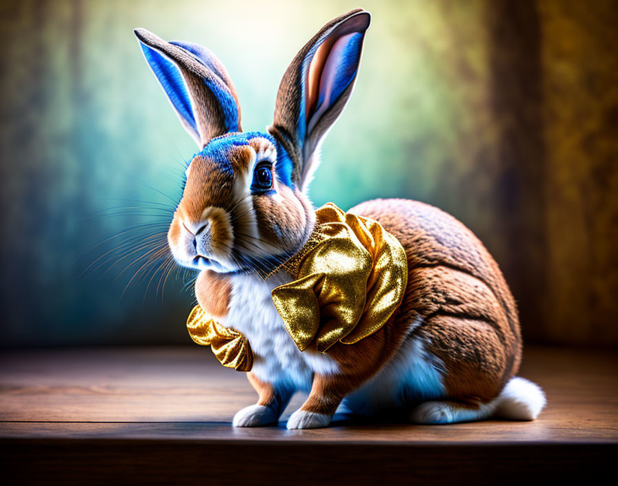 Golden-bowed rabbit against colorful, dramatic backdrop