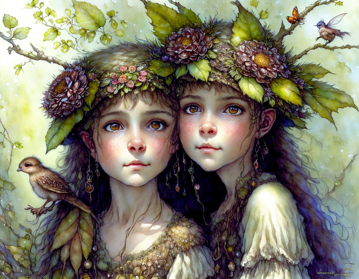 Ethereal girls with expressive eyes in nature setting