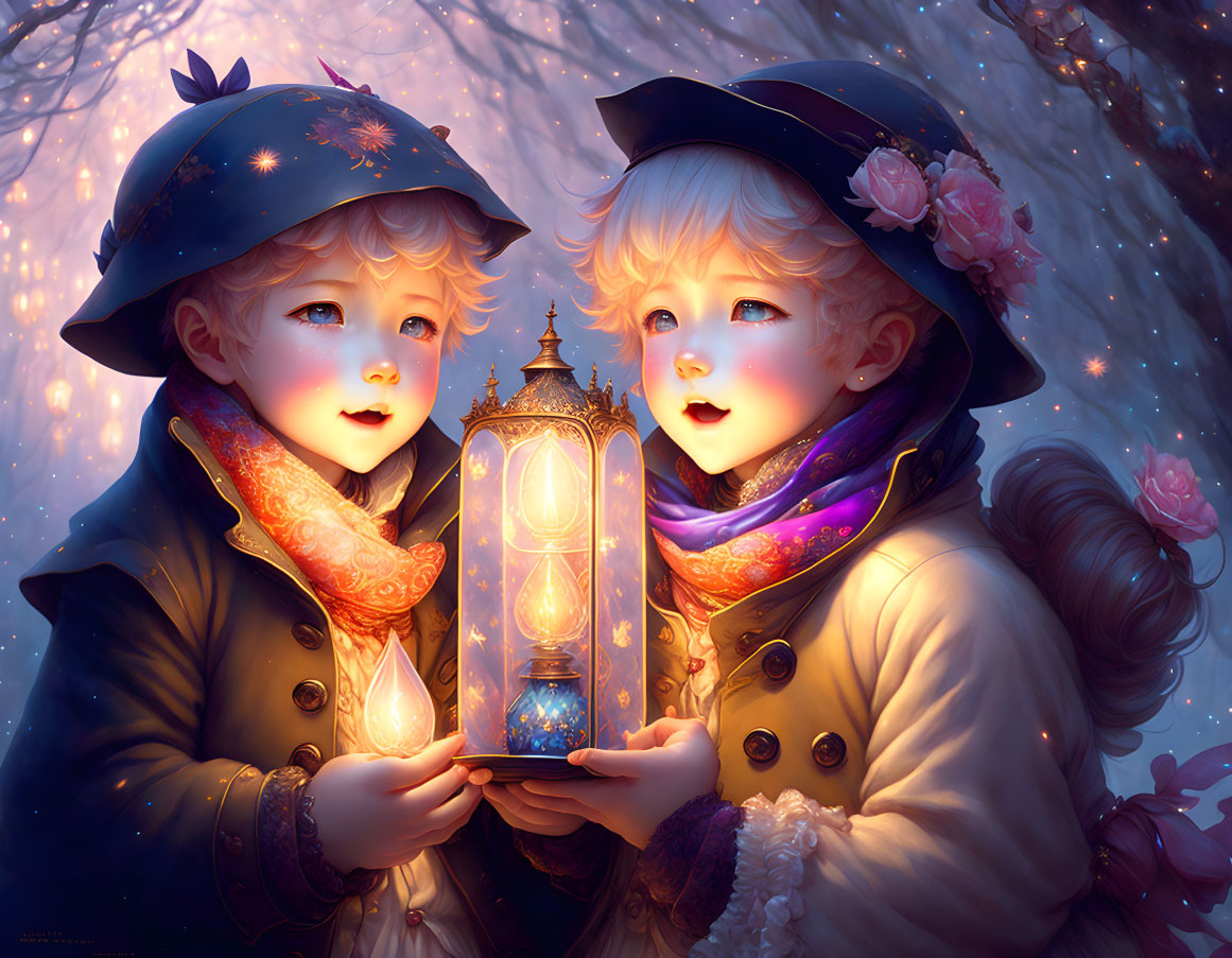 children with a lamp