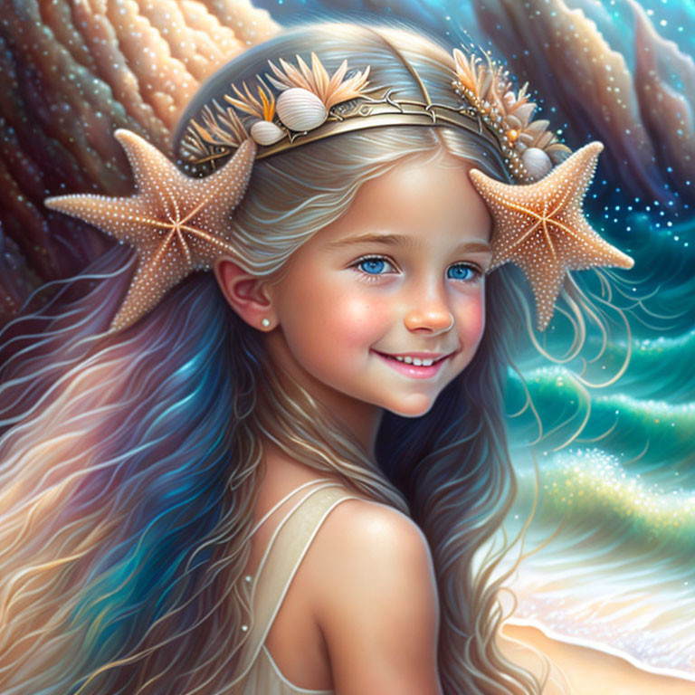 Digital Artwork: Young Girl with Ocean-Inspired Features