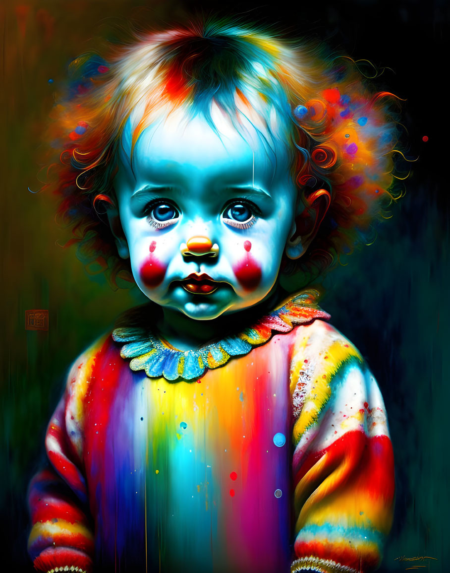 Colorful Toddler with Clown Makeup in Vibrant Digital Painting