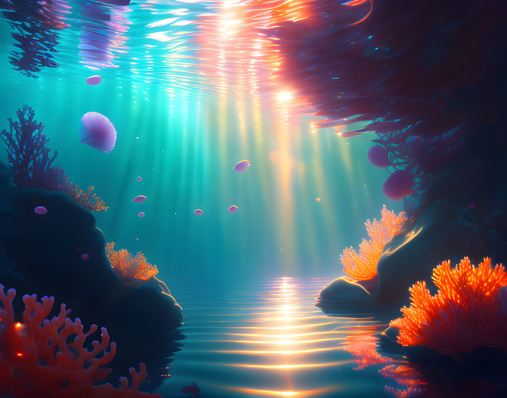 Colorful Coral and Fish in Vibrant Underwater Scene