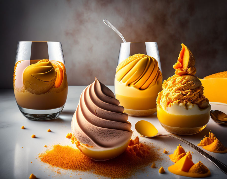 Assortment of Mango-flavored Desserts: Pudding, Ice Cream, and Mousse