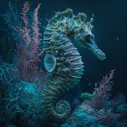 Colorful seahorse in coral reef underwater scene