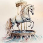 White Unicorn with Flowing Mane in Vibrant Watercolor Splashes