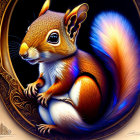 Colorful Digital Art: Red Squirrel with Bushy Tail & Acorn in Oval Frame