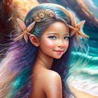 Digital Artwork: Young Girl with Ocean-Inspired Features