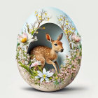 Rabbit in Easter egg with spring flowers & blossoms