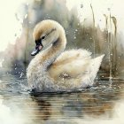 Graceful swan with white feathers and black beak on calm waters.