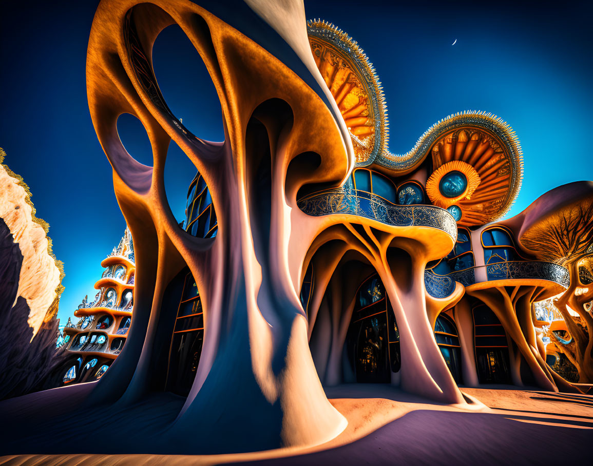 Vividly Colored Surreal Landscape with Mushroom-like Structures