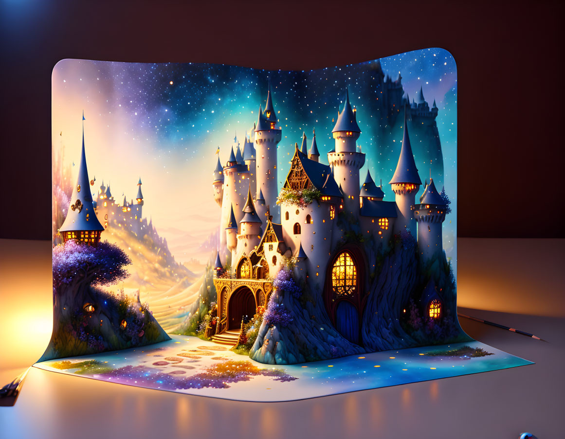 Pop-up Castle Book: Night Scene with Illuminated Windows