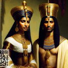 Ancient Egyptian queen and king in traditional royal attire