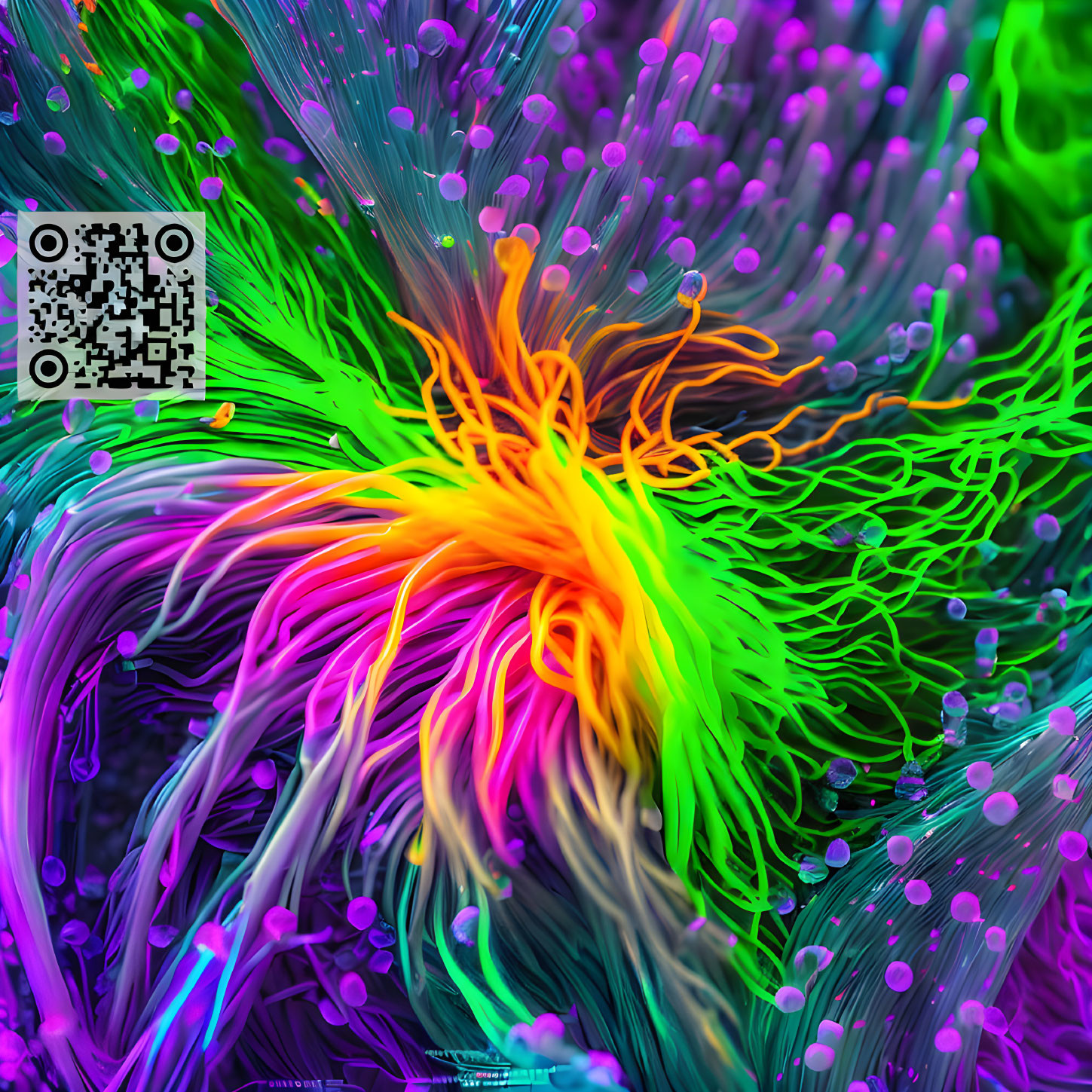 Colorful Abstract Digital Art: Neon Sea Anemone Burst & 3D Effects