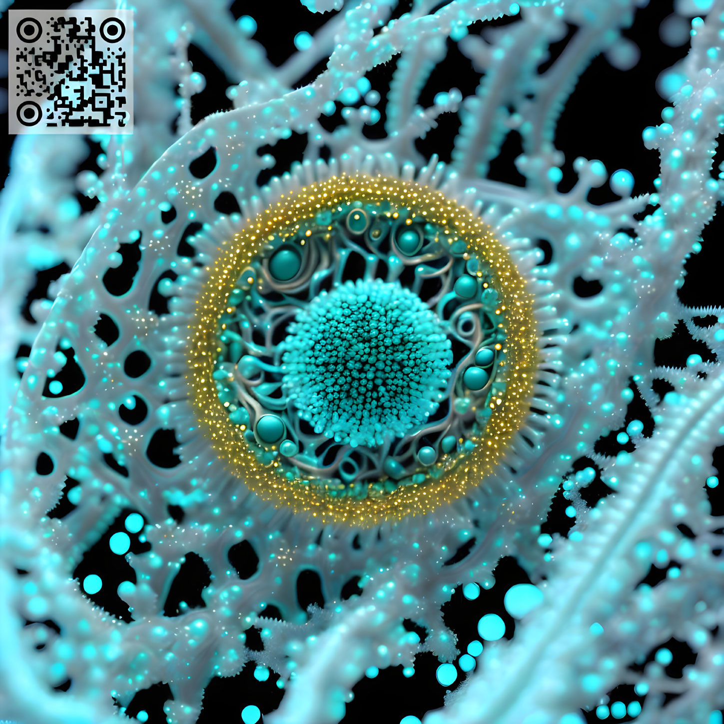 Detailed 3D Fractal Image: Blue & Gold Patterns