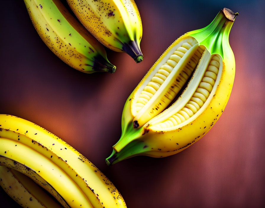 Fresh Ripe Bananas on Dark Background with Creative Display