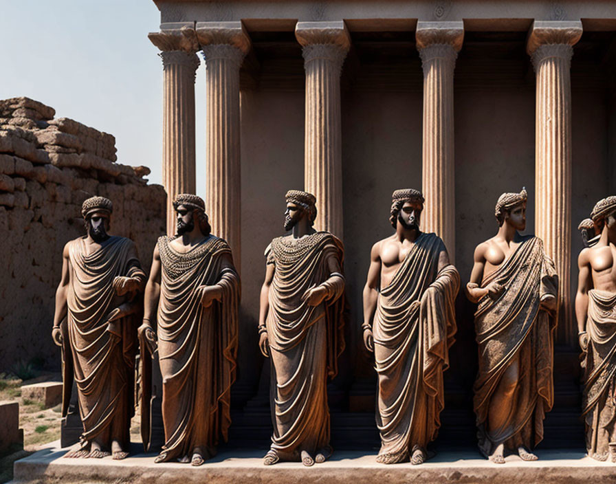 Classical Attired Sculpted Figures by Building Columns