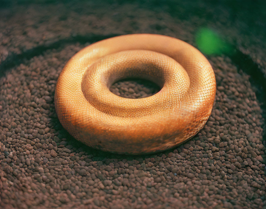 Orange Coiled Snake with Detailed Scaly Texture on Brown Pebbled Surface