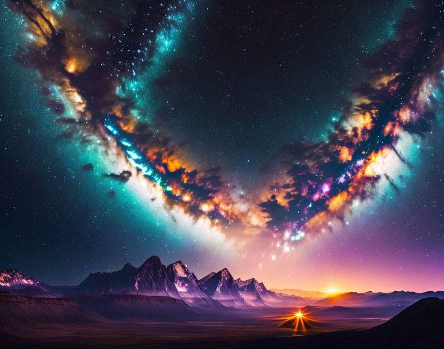 Stunning night sky with nebula over mountain landscape