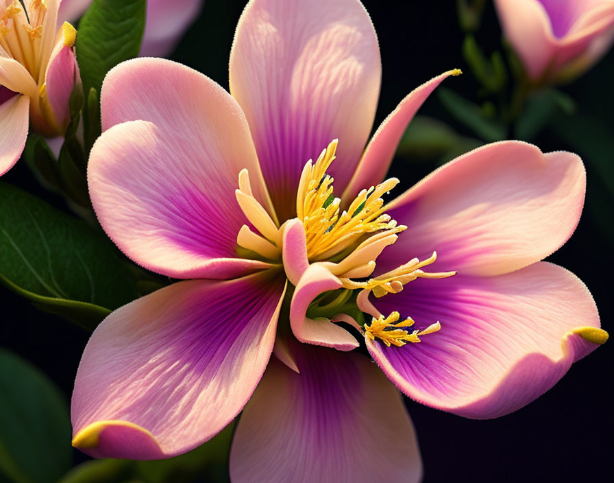 Close-Up of Vibrant Pink Flower with Yellow Stamen and Petals in Gradient