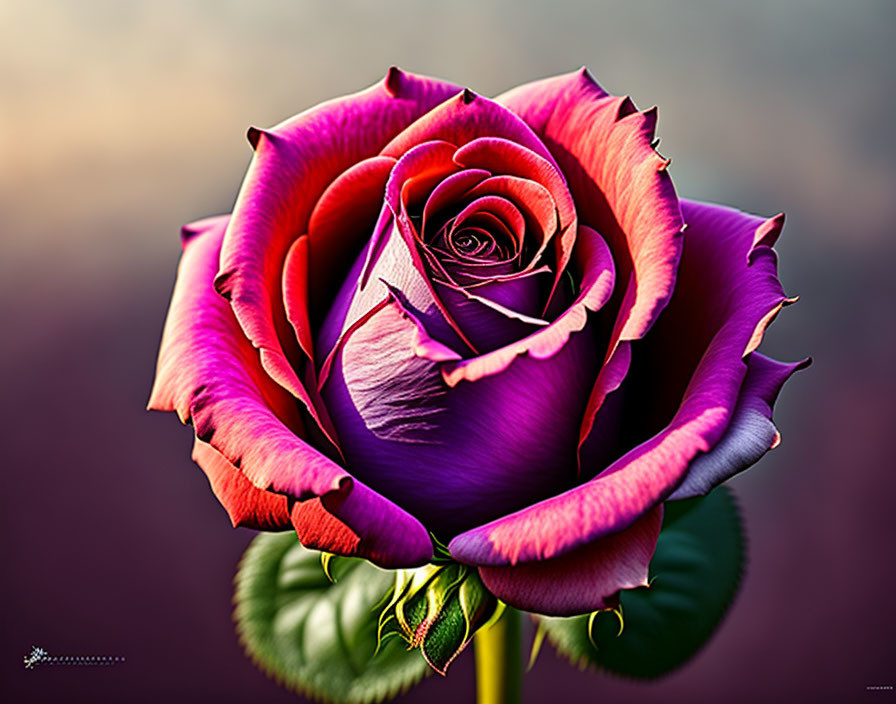 Two-toned rose with magenta to pink petals on soft-focus background