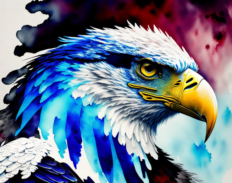 Bald Eagle Head Artwork with Blue, White, Red, and Pink Background