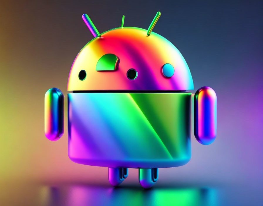 Colorful Android mascot with gradient on multicolored background