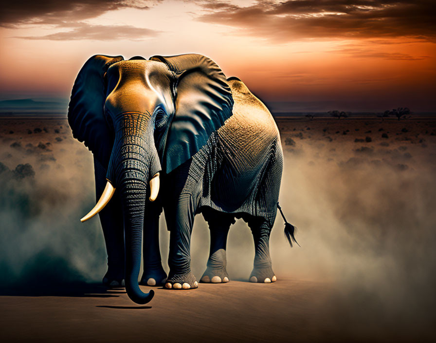 Majestic elephant in savanna sunset scene