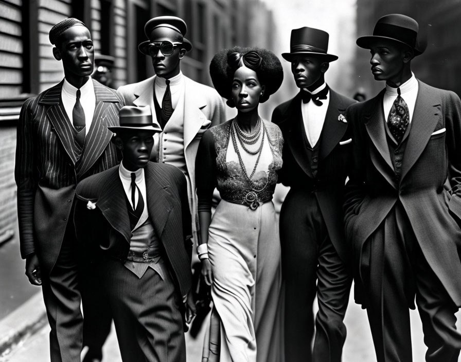 Vintage Group Portrait: Five Men and Woman in Classic Attire