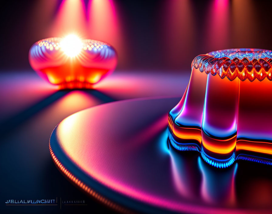 Colorful abstract art with glossy objects and neon lighting