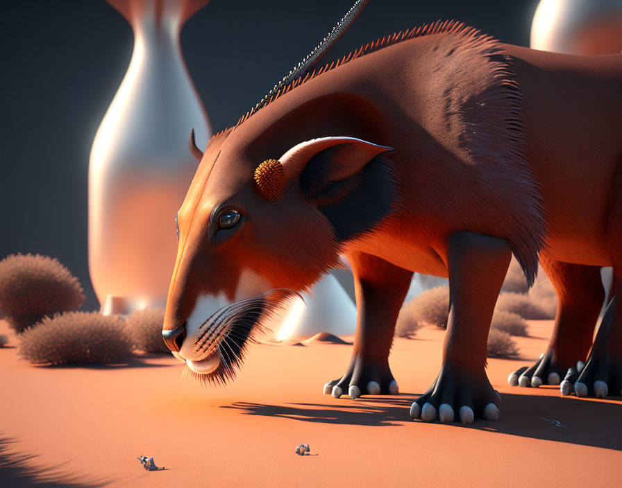 Large Stylized Orange Fox Creature in Surreal 3D Illustration