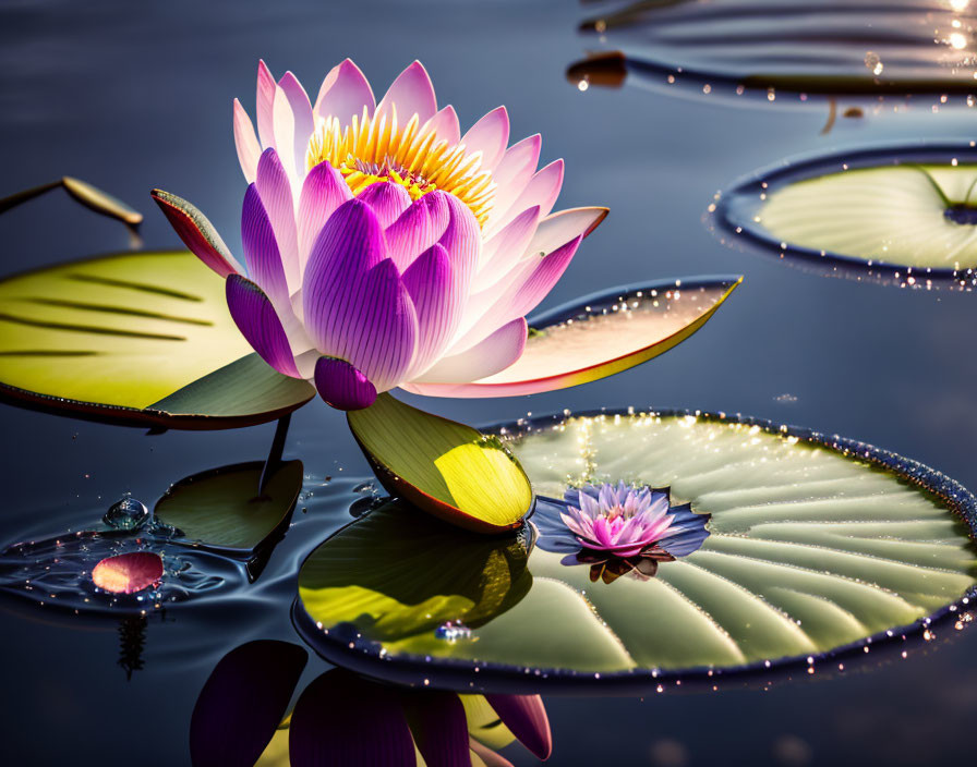 Pink and White Water Lilies on Serene Water Surface