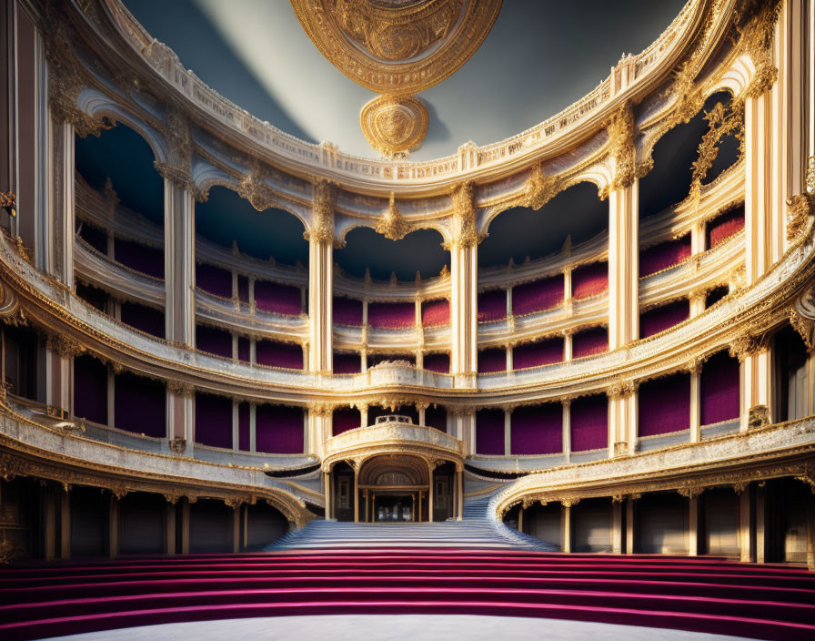 Opulent Opera House Interior with Golden Balconies & Red Seats