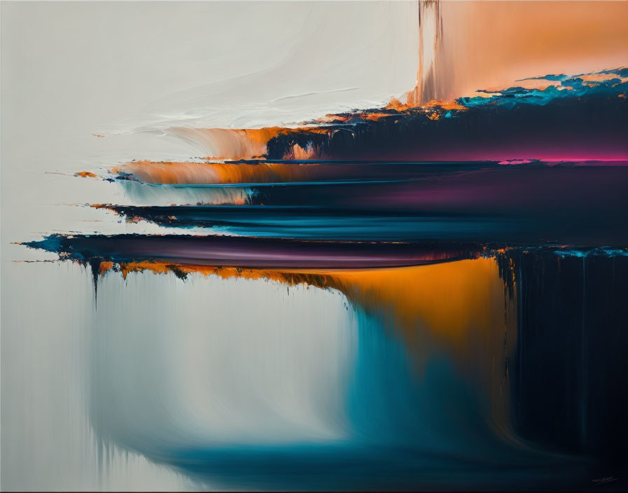 Horizontal Layers of White, Orange, and Blue in Abstract Painting