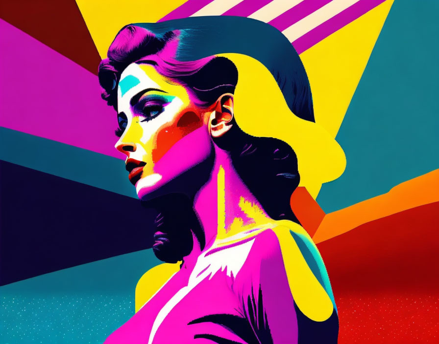 Vibrant Pop Art Style Woman Portrait with Bold Makeup