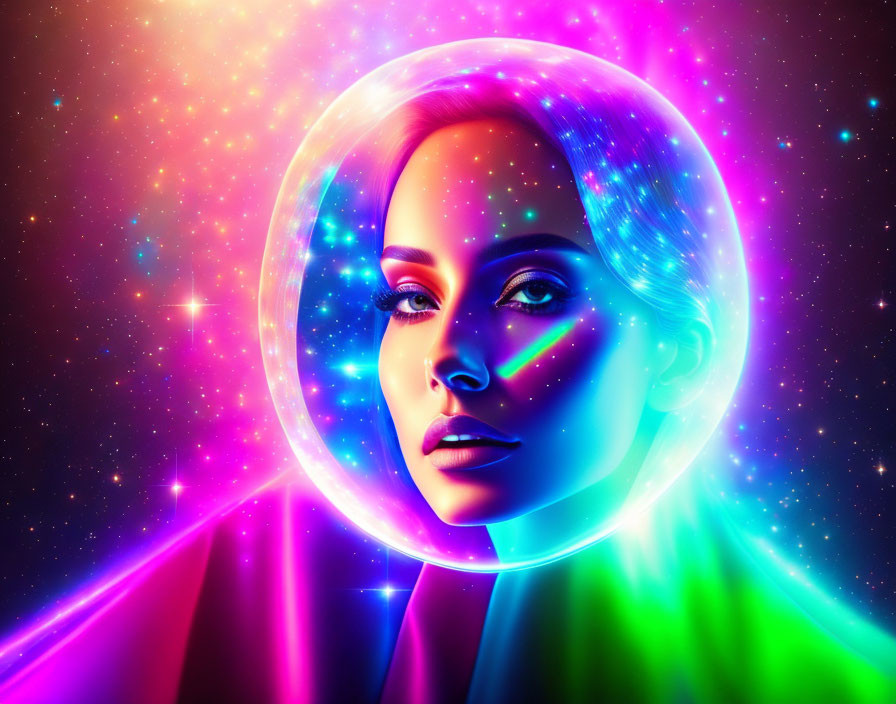 Colorful Digital Art Portrait of Woman with Glowing Aura