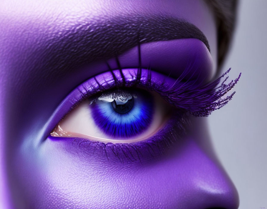 Detailed Purple Eyeshadow and Mascara on Striking Blue Iris