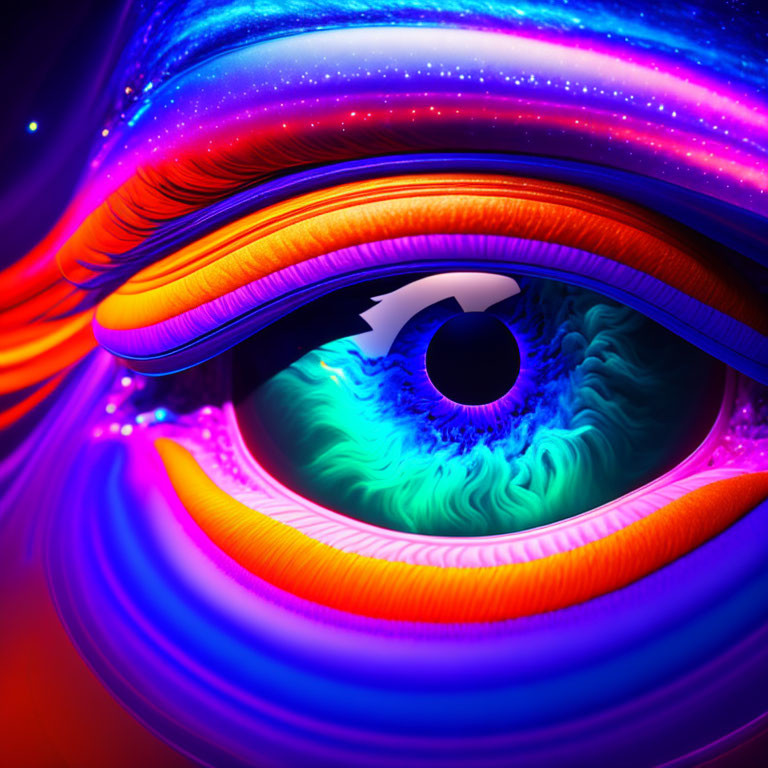 Colorful Digital Eye Illustration in Blues and Purples