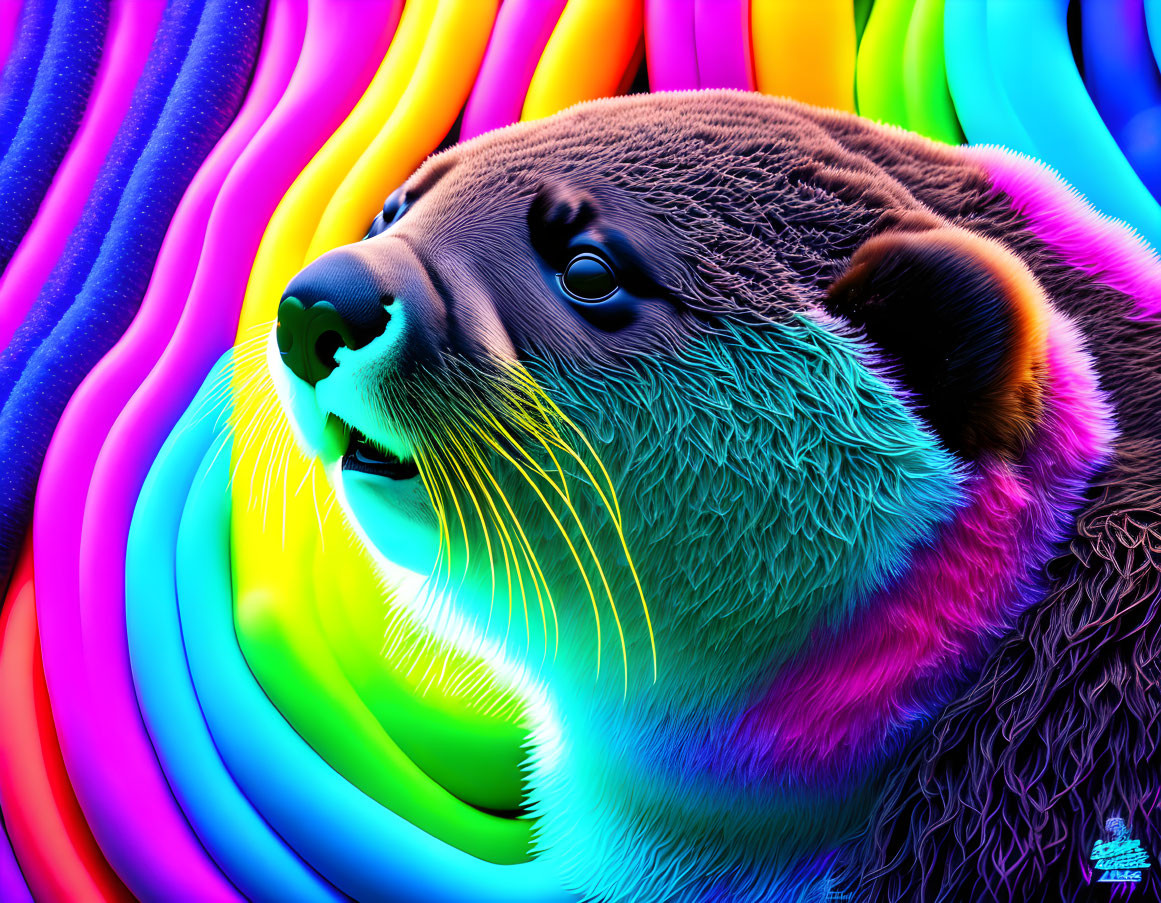 Colorful Otter Artwork with Rainbow Background