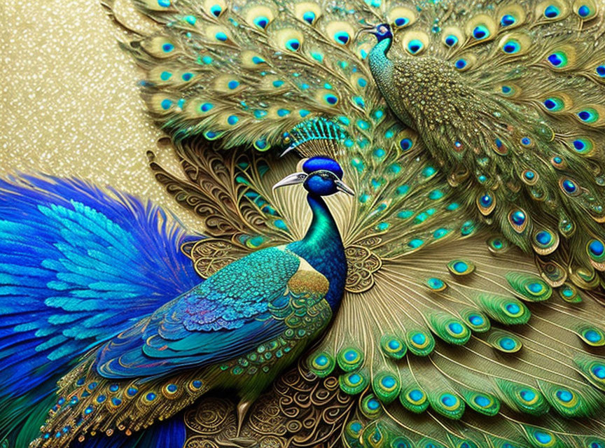 Colorful Peacocks with Vibrant Plumage and Intricate Eye Patterns