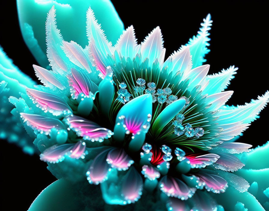 Colorful Teal and Pink Fractal Art on Black Background