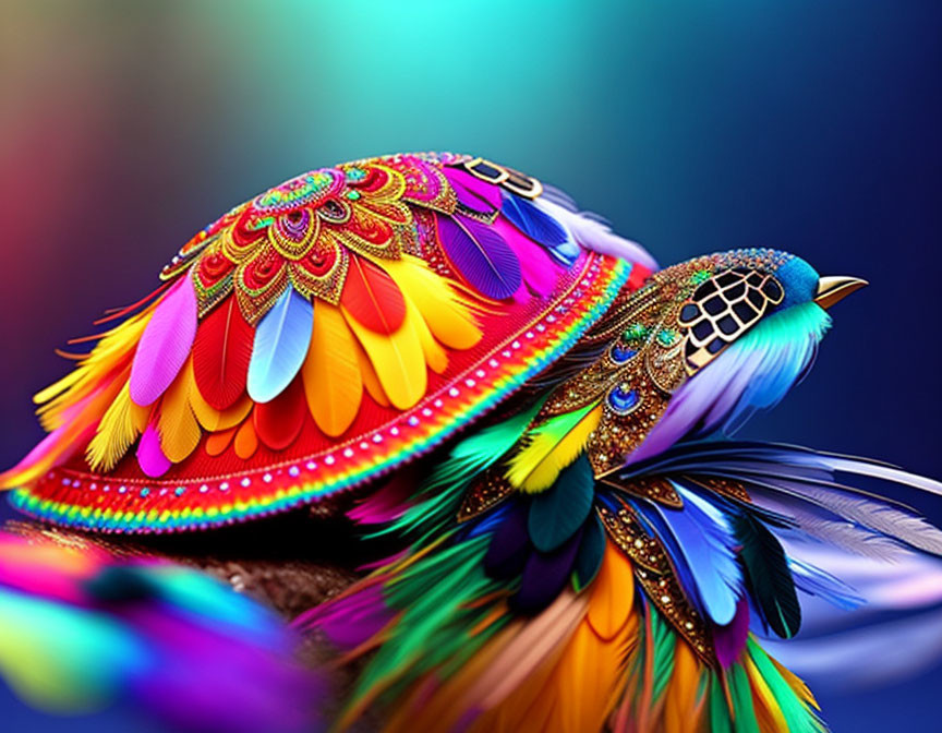 Colorful Peacock Digital Artwork on Multicolored Background