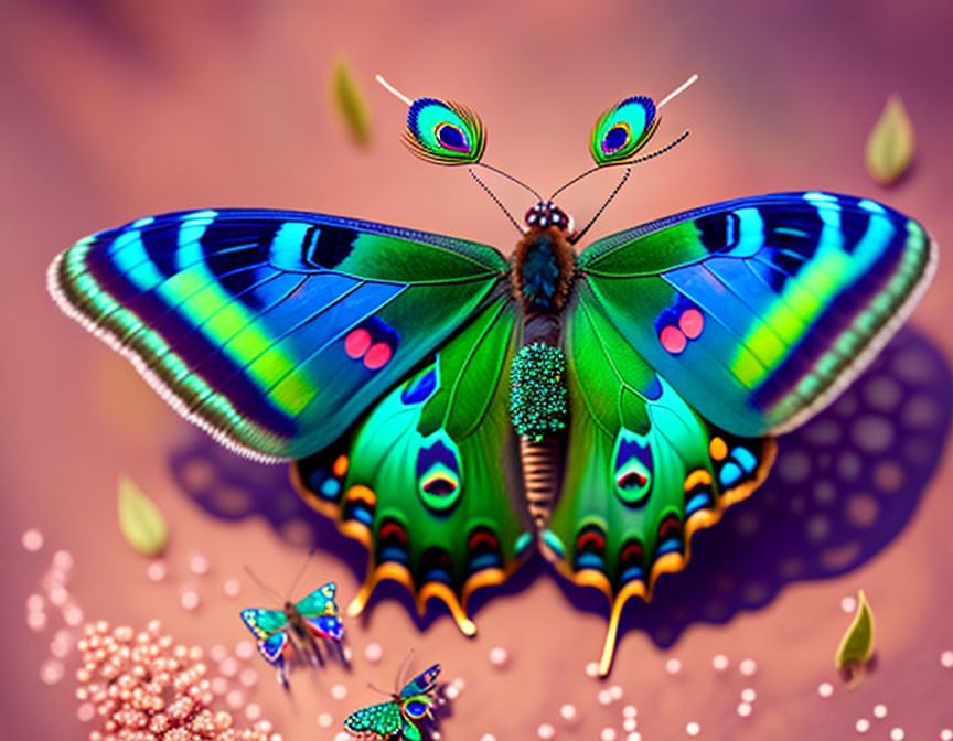 Colorful Butterfly Illustration with Sparkling Details on Warm Background