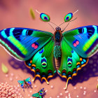 Colorful Butterfly Illustration with Ornate Patterns on Floral Surface